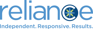 Reliance logo: blue wordmark with a circular emblem containing a starburst, followed by the tagline 'Independent. Responsive. Results.'