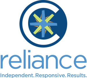 Reliance logo: blue circle with a starburst emblem and the word 'reliance' below, plus the tagline 'Independent. Responsive. Results.'
